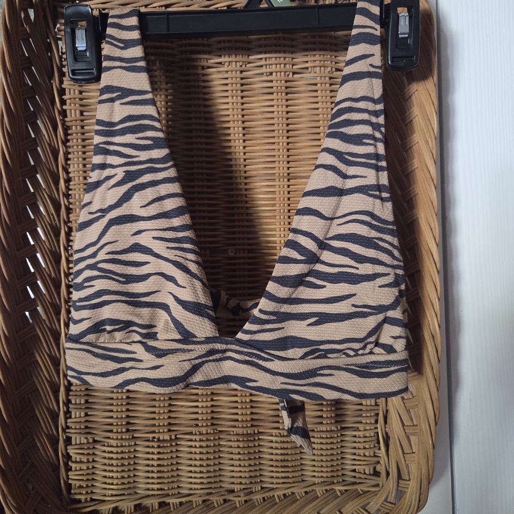 Aerie Zebra-Print Triangle Bikini Top - Black & Tan
